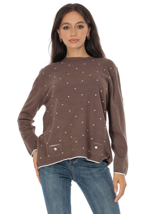 Pulover elegant cu design delicat de buline Maro Roh BR2900, Onesize