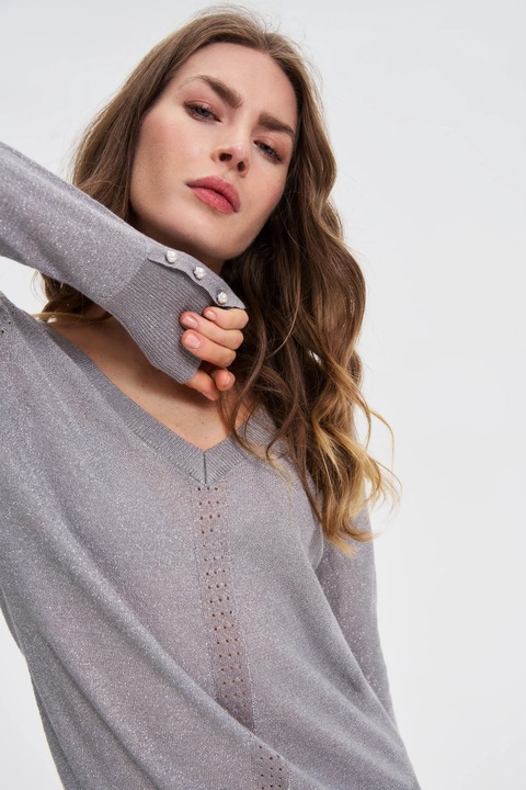 Pulover cu fir metalic gri deschis, Gri