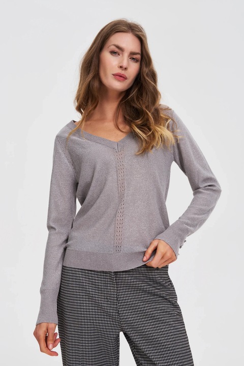 Pulover gri deschis cu fir metalic, Gri