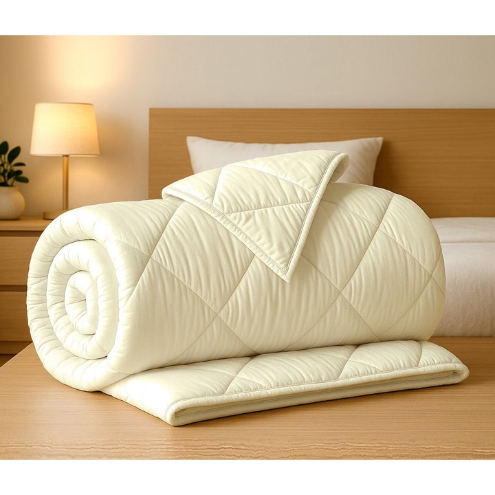 Vatta paplan, Ranforce 100% pamut, gyapjú töltet 200x215 cm, Vaj, Pucioasa