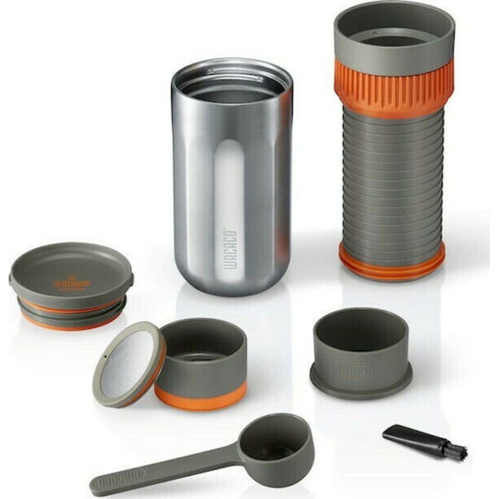 Aparat portabil Wacaco Pipamoca pentru cafea macinata, cana izotermica din otel inoxidabil, 300 ml, argintiu, 73x182mm