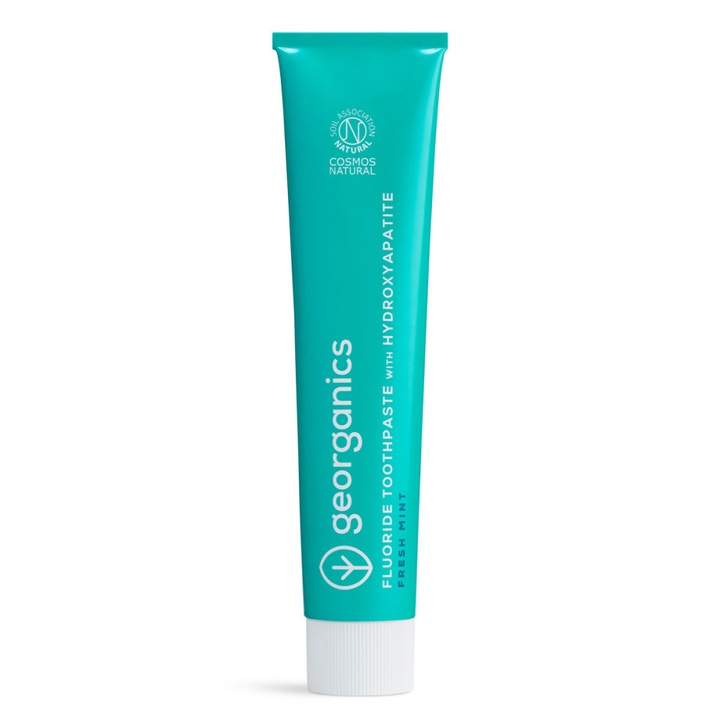 Pasta de dinți Georganics Fresh Mint, cu hidroxiapatită și fluor 1350ppm, 100% vegană, ambalaj reciclabil