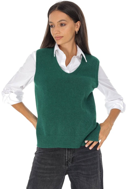 Pulover fara maneci tricotat pentru femei Verde Inchis Roh BR2919, Onesize