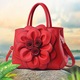 Geanta dama, cu floare, piele ecologica, rosu, bareta detasabila, 7 compartimente