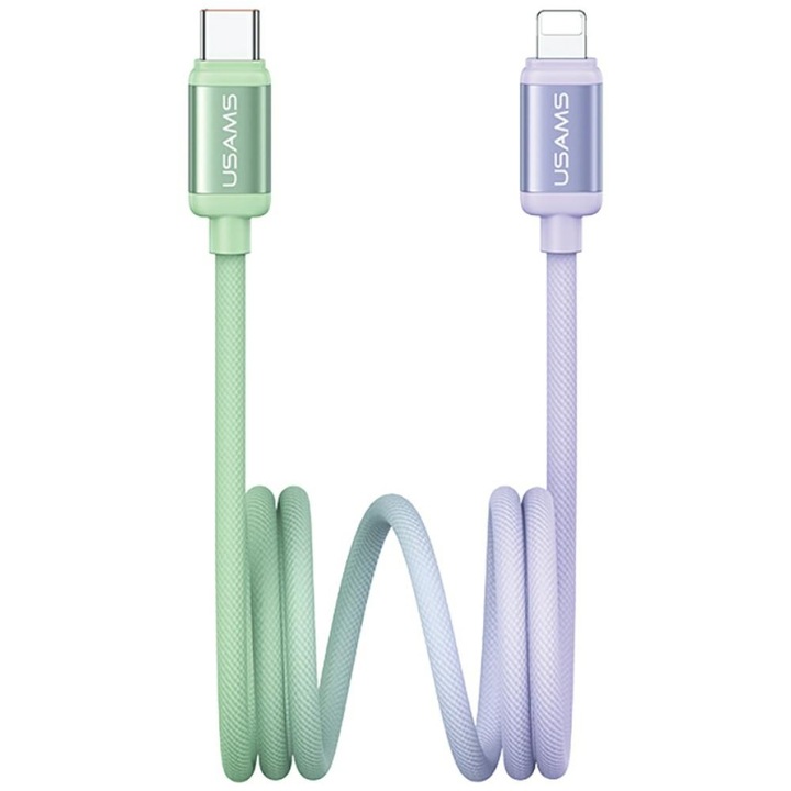 Cablu USAMS Bicolor Series SJ757 30W USB-C/tip Lightning 1.2m verde-violet