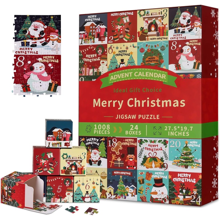 Kalendarz Adwentowy Puzzle, 1008 Elemente, 24 Pudelka, 70x50cm, Multicolor