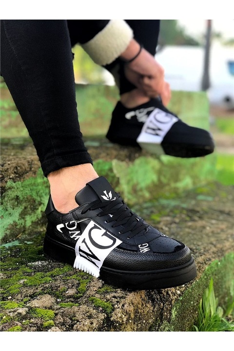 Férfi tornacipő, Ökológiai bőr, Wagon, 364984, Fekete, 41