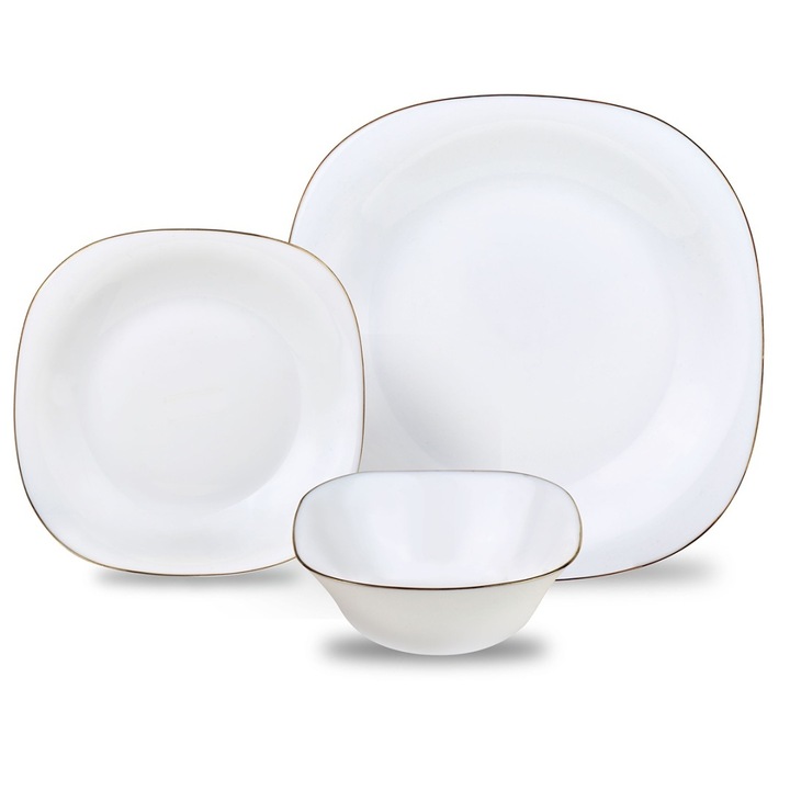Комплект чинии Kinghoff, 18 части, модерен дизайн, опал, със златни детайли