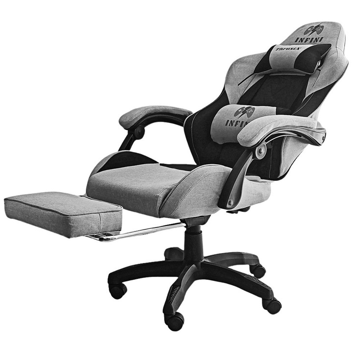 Геймърски стол Infini ThrustX, светлосив, с поставка за крака, 55x50см