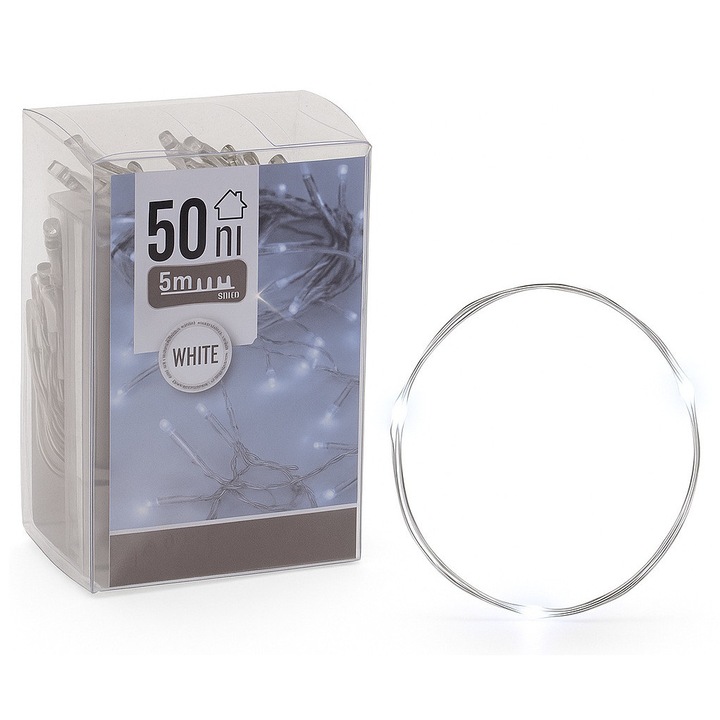 Коледни LED лампички, Koopman, 50LED, студено бели, 500см, захранване с батерии