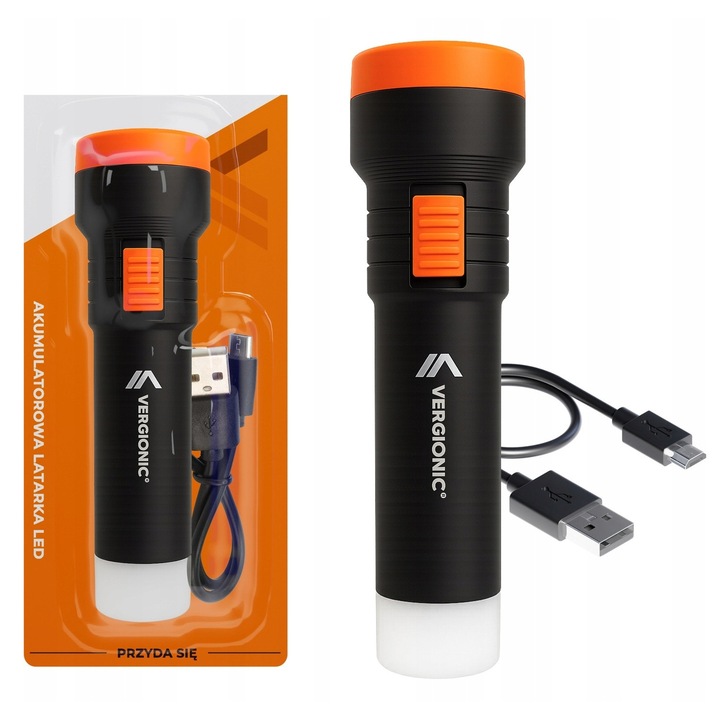 Vergionic LED lámpa, 2xLED, 14x3,8cm, Li-ion akkumulátor, miniUSB tápellátás