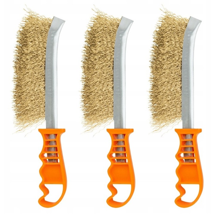 Set 3 perii din fir metalic cu maner, Vergionic, 24 cm, portocaliu