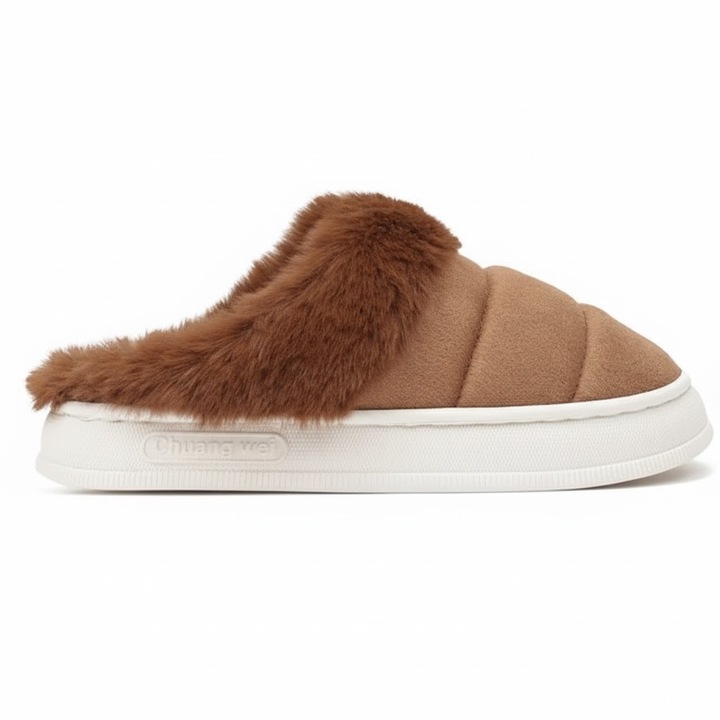 Papuci de dama Permani, blana maro, casual, sintetic, 3.5 cm tocul