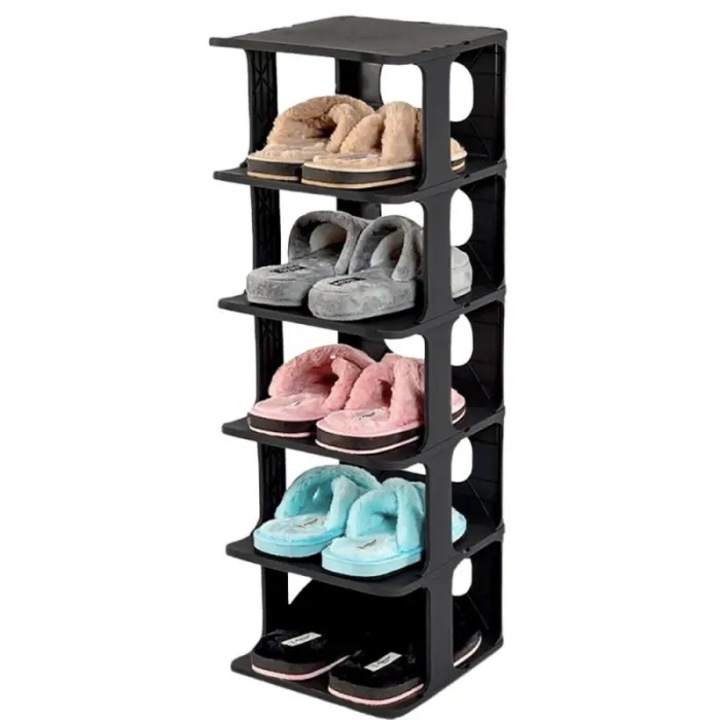 Raft universal cu 6 polite, negru, 80x28x25cm