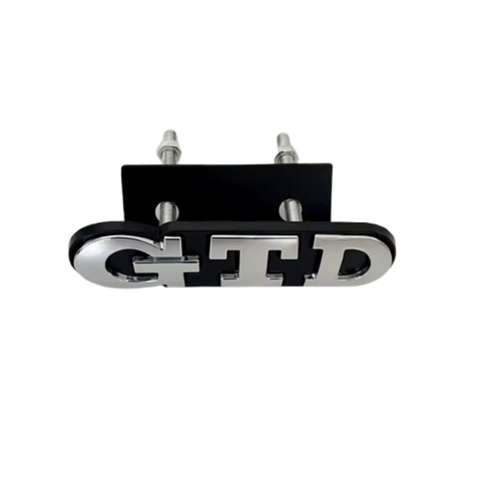 Fém 3D embléma GTD logó tartóval VW Volkswagen első hűtőrácshoz, ezüst és fekete