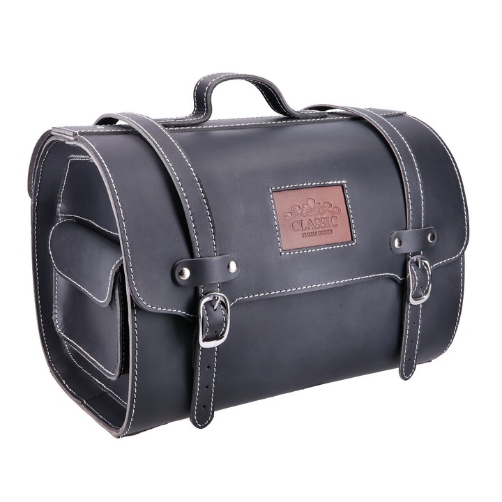 Geantă din piele neagră, din piele naturală, aprox. 26 litri, 38x27x26 cm, Vespa / LML, 44853