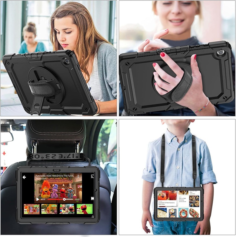 Husa tableta Rqiurpn compatibil cu Galaxy Tab A9 Plus 11 inch, negru, cu protectie ecran si suport rotativ 360°, Negru