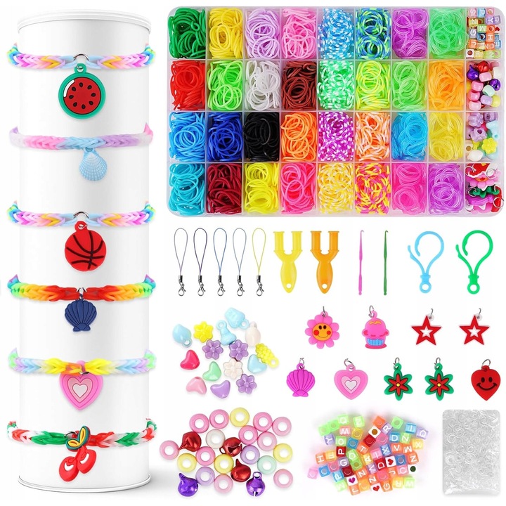 Set bratari DIY AUAUY, 2800+ elemente, 32 culori, cutie de depozitare cu 36 compartimente