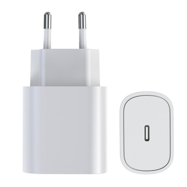 Зарядно устройство / Адаптер за контакт 20W, USB-C порт, бързо зареждане, съвместимо с iPhone 14/14 Pro/14 Plus/14 Pro Max/13/13 Mini/13 Pro/13 Pro Max/12/12 Pro/12 Pro Max/12 Mini/11/11 Pro/11 Pro Max, бял