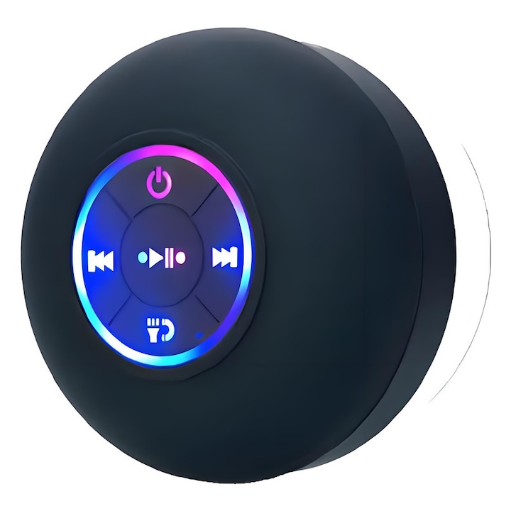 Mini difuzor cu lumina RGB, TFEHRUN®, pentru dus, Bluetooth impermeabil, fara fir, telefon, difuzor auto, negru