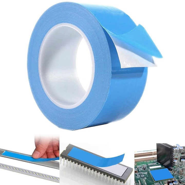 Banda termica conductiva, 25 m x 20 mm, banda dublu adeziva termoconductoare pentru radiator, cip IC, CPU, GPU