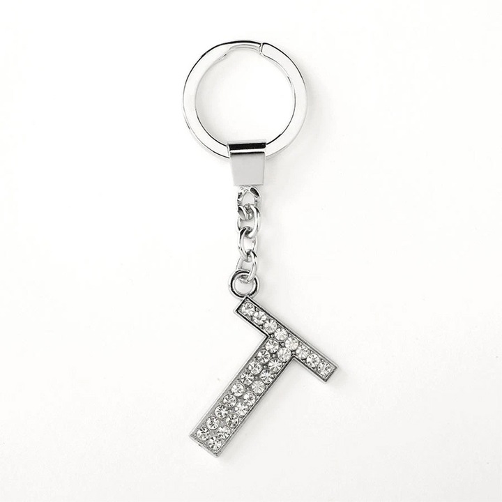 Breloc metalic Russ Berrie 93346-T, Oh, litera T, Pietre, 9 cm, Argintiu