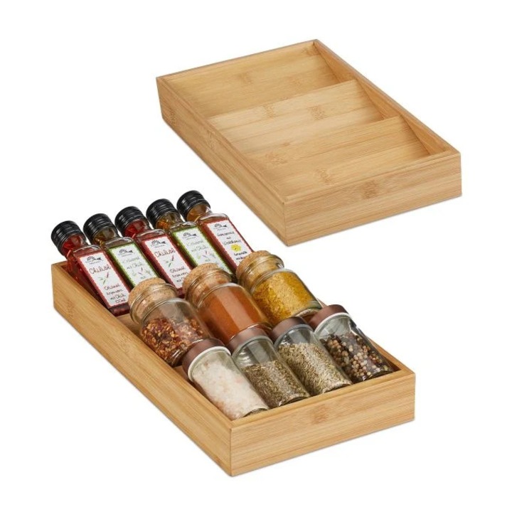 Set de 2 suporturi pentru condimente din bambus pentru sertare