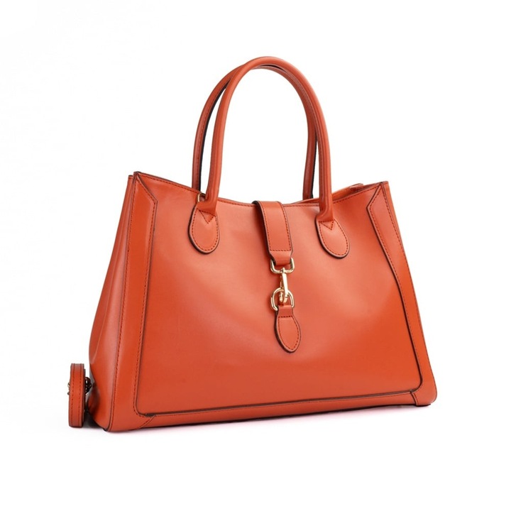 Poseta Piele Eugina - Caramiziu, Geanta Office din Piele Naturala, Geanta, Genti