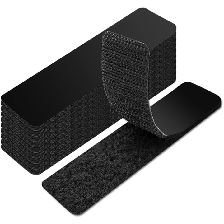16 bucati de banda adeziva dublu adeziva, reutilizabila, cu putere adeziva puternica, rezistenta la uzura, usor de utilizat, din material nailon, 2,5 × 7,5 cm, negru