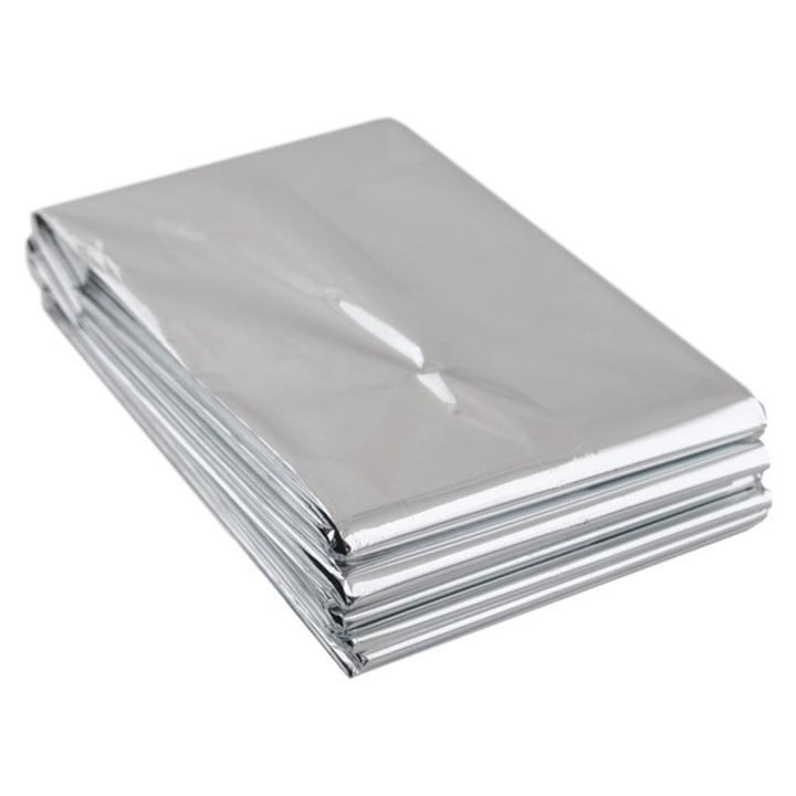 Аварийно изотермично одеяло, водоустойчиво и ветроустойчиво, 130 × 210 см, сребристо