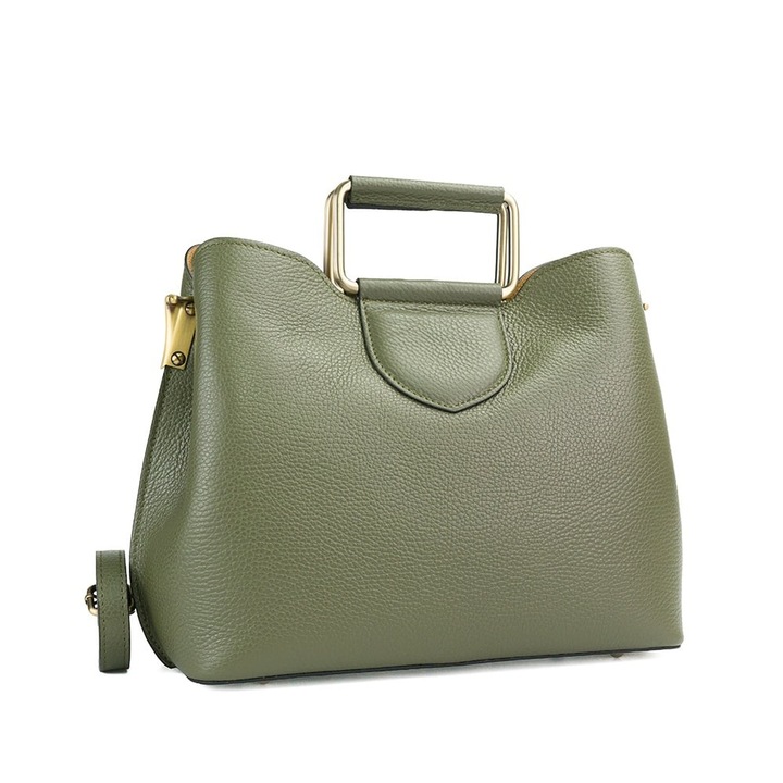 Poseta Piele Lora - Kaki, Geanta Casual din Piele Naturala, Geanta, Genti