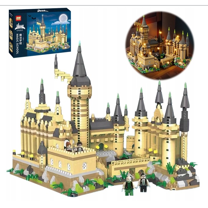 Hogwarts kastély építőkészlet, AjieQaQ, 6369 darab, LED szalagokkal, többszínű