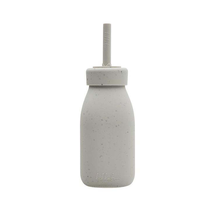 Szilikon itatópohár babáknak szívószállal, 200ml, Platina homok