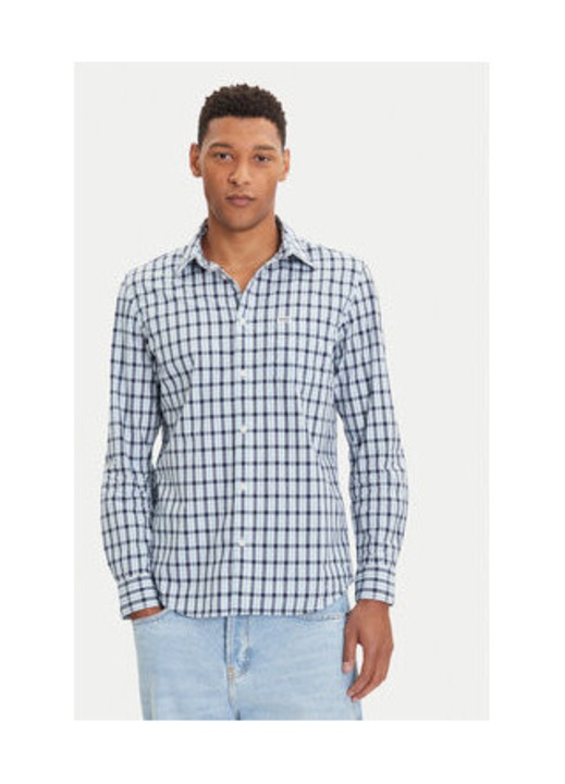 Férfi ing, Wrangler, pamut, kockás mintás, kék/fehér, L INTL