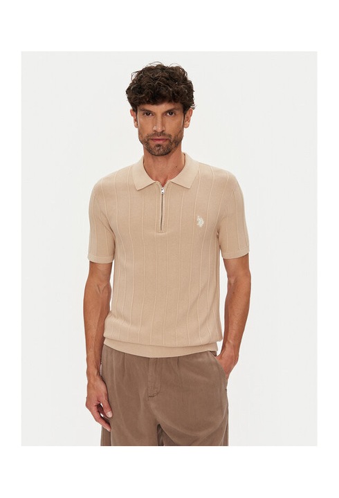 Tricou U.S. Polo Assn., bej, bumbac, Bej