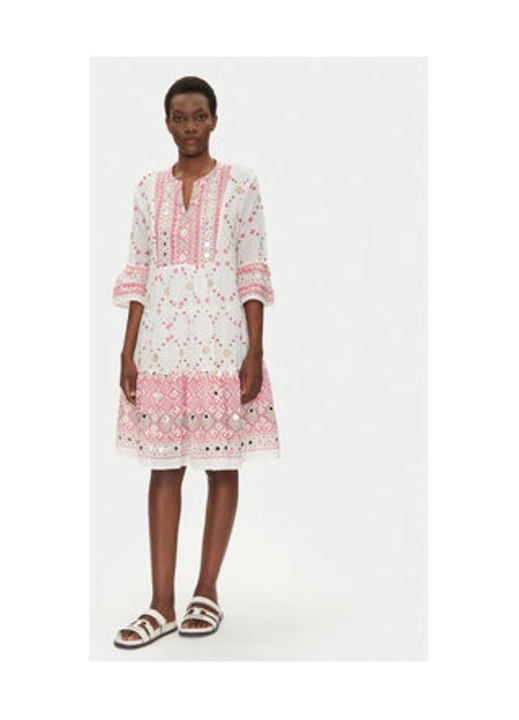 Rochie de vara, Iconique, Alb, Roz, 100% bumbac, S INTL