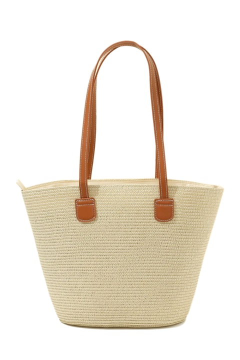Geanta Dama de Plaja, Tip Shopper, cu Bretele din Piele Ecologica Maro, Spatioasa si Eleganta, Perfecta pentru Plaja, Birou sau Oras, Crem deschis, PriStyle®