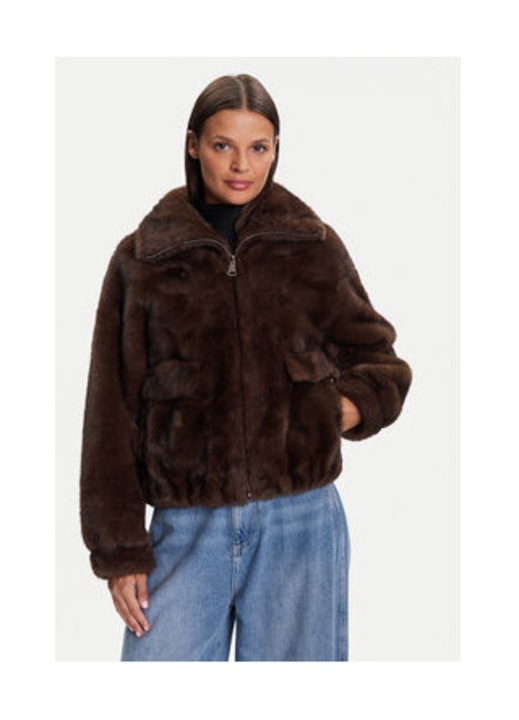 Geaca dama, Kontatto, blana artificiala, maro, poliester, M-L INTL