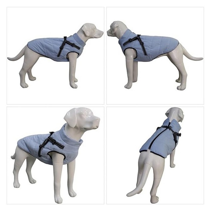 Vesta de schi pentru caini, impermeabila, cu captuseala din fleece, cu ham, albastru, marime XL, Lovelonglong