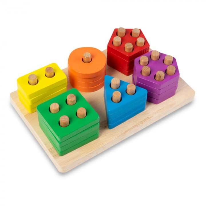 Montessori fajáték, 6 geometrikus forma, többszínű, 20x13x6 cm