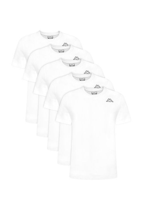Set 5 tricouri barbati, Kappa, alb, 100% bumbac