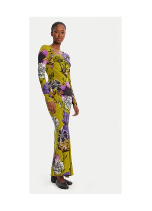 Rochie de zi Femei, Desigual, Verde, 94% viscoza, 6% elastan, S INTL