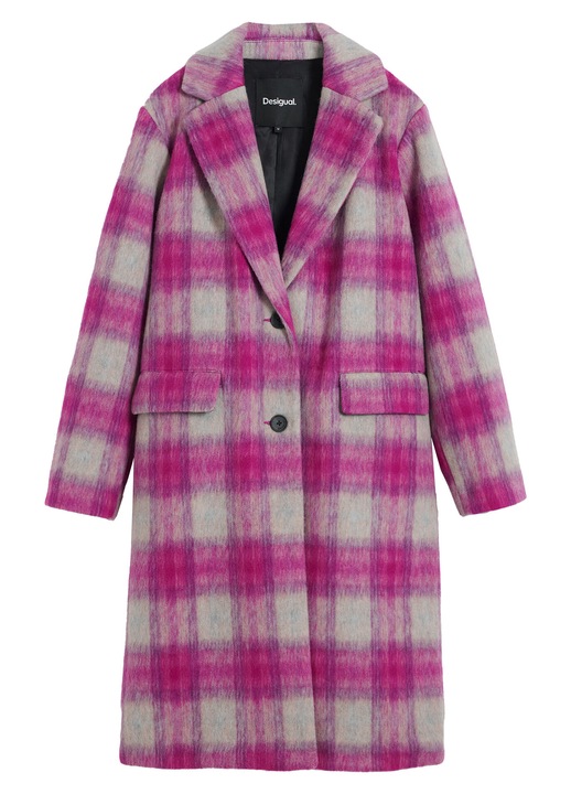 Palton dama, Desigual, carouri, roz, 58% poliester, 42% lana
