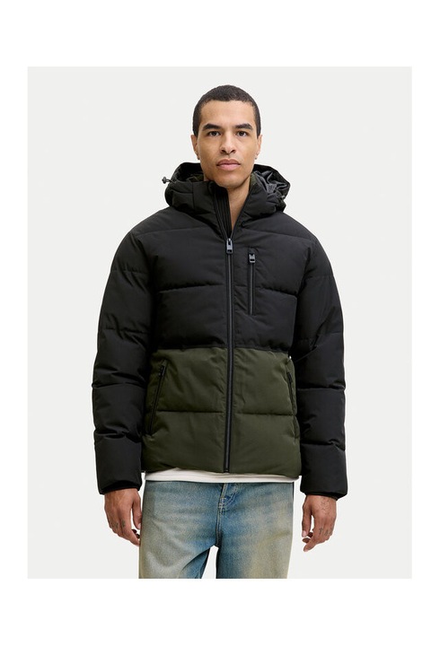 Geaca de iarna barbati, Jack Jones, verde, 100% poliester reciclat, Negru