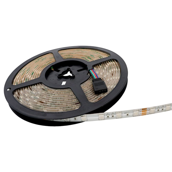 Banda LED pentru EXTERIOR, IP65, RGB rola 5m, 14.4W/m, 60LED/m, alimentare 24V DC, Mentavill
