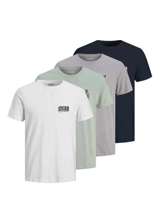 Set de 4 tricouri Barbati, Jack Jones, Multicolor, 100% bumbac, L INTL