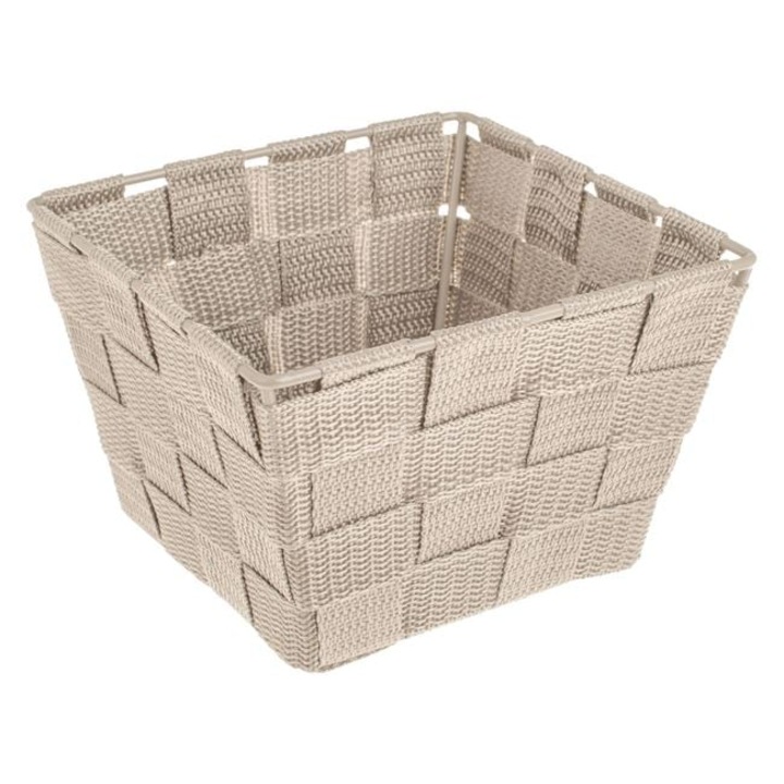 Cos Depozitare Bej Impletit cu Cadru Metalic Organizator Universal Bucatarie Baie Birou 15x15x10cm