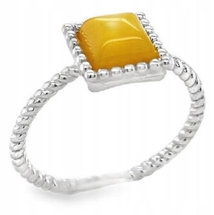 Inel patrat argintiu, 6x6mm, marimea 18, design elegant, culoare galbena