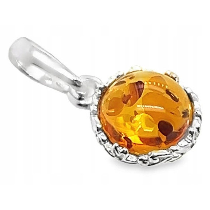 Pandantiv din argint cu chihlimbar, 9mm, 18.1mm, culoare chihlimbar coniac
