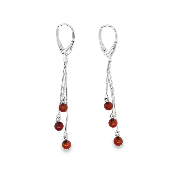 Cercei lungi din argint cu chihlimbar, model KULKA, culoare coniac, 6,9cm